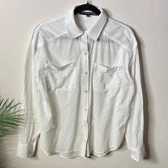 VERONICA BEARD Gil White Cotton Button Up Long Sleeve Shirt - Picture 3 of 7